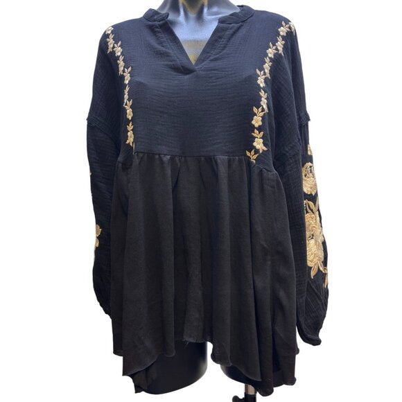 Savanna Jane Black Embroidered Peasant Blouse M - Picture 1 of 5